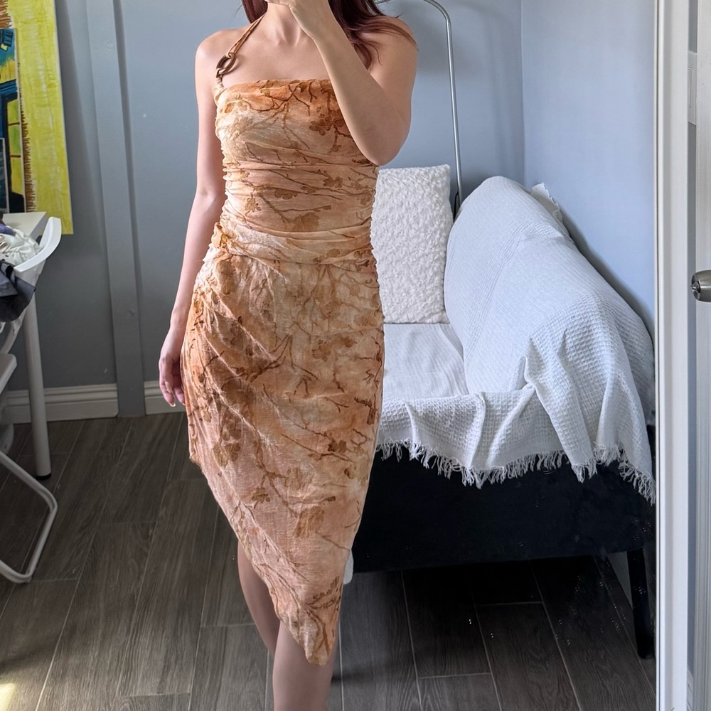 Chic One Shoulder Tan Dress